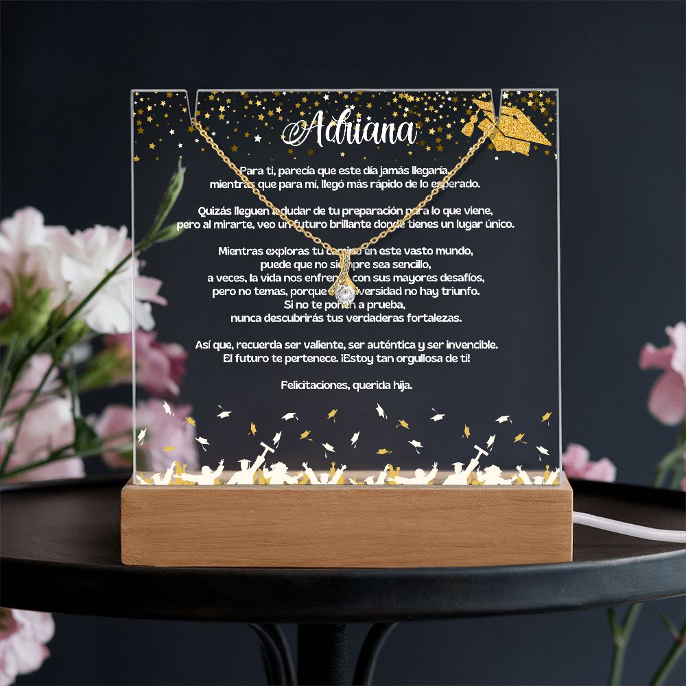 Un Legado de Amor: Set de Recuerdo Personalizado para Celebrar la Graduación de tu Hija Jewelry/AlluringBeauty Madera con LED. Baterias (Best Seller) 14K White Gold Finish 