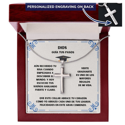 Un Nuevo Comienzo Bajo la Guía de Dios – Cruz Personalizada de Graduación Jewelry Caja de lujo Polished Stainless Steel 