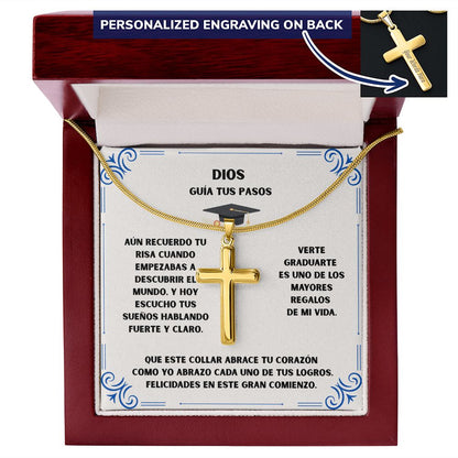 Un Nuevo Comienzo Bajo la Guía de Dios – Cruz Personalizada de Graduación Jewelry Caja de lujo 18K Yellow Gold Finish 