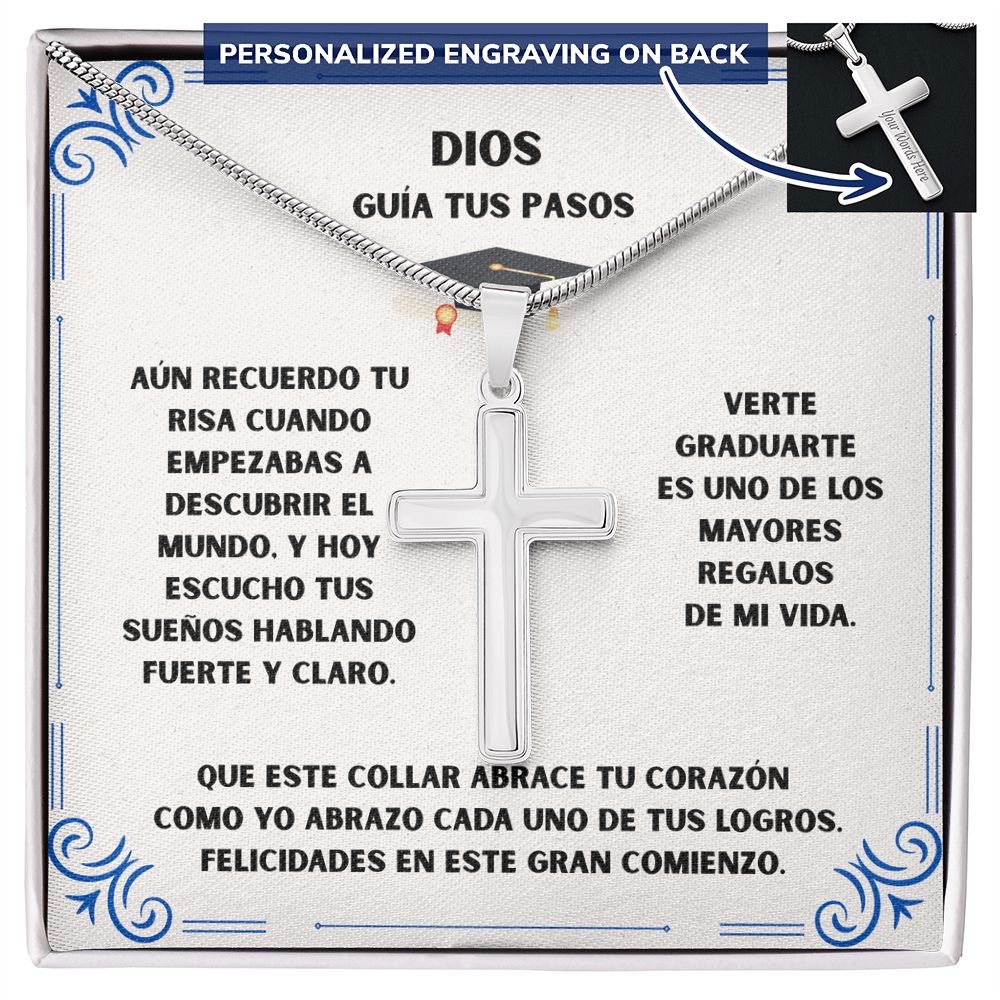 Un Nuevo Comienzo Bajo la Guía de Dios – Cruz Personalizada de Graduación Jewelry Caja Estándar Polished Stainless Steel 