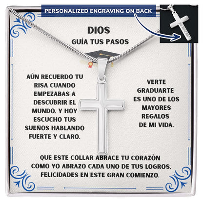 Un Nuevo Comienzo Bajo la Guía de Dios – Cruz Personalizada de Graduación Jewelry Caja Estándar Polished Stainless Steel 
