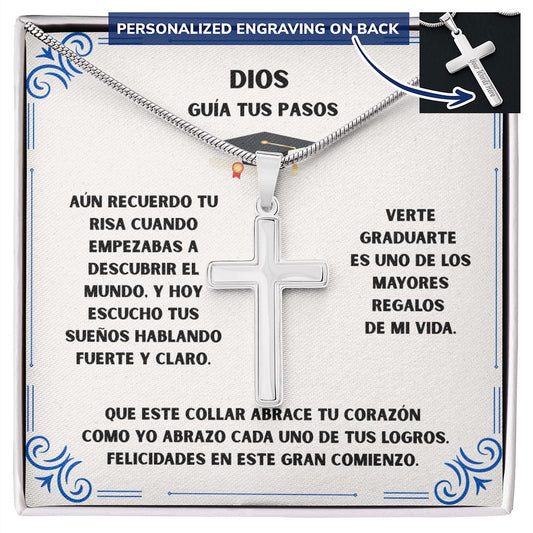 Un Nuevo Comienzo Bajo la Guía de Dios – Cruz Personalizada de Graduación Jewelry Caja Estándar Polished Stainless Steel 