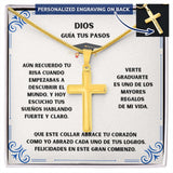 Un Nuevo Comienzo Bajo la Guía de Dios – Cruz Personalizada de Graduación Jewelry Caja Estándar 18K Yellow Gold Finish 