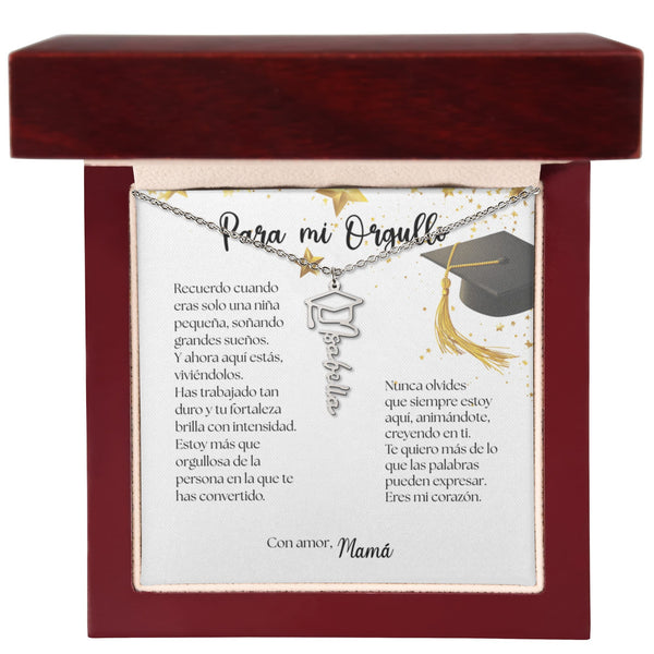 Un Recuerdo que Dura para Siempre - Regalo para Graduación Personalizado Jewelry/NameNecklace Acero inoxidable pulido Caja de Lujo de madera Mahoganny con luz LED 