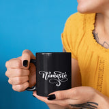 Un regalo diferente y bonito con el mensaje Namaste. Taza café Negra Coffee Mug Regalos.Gifts 