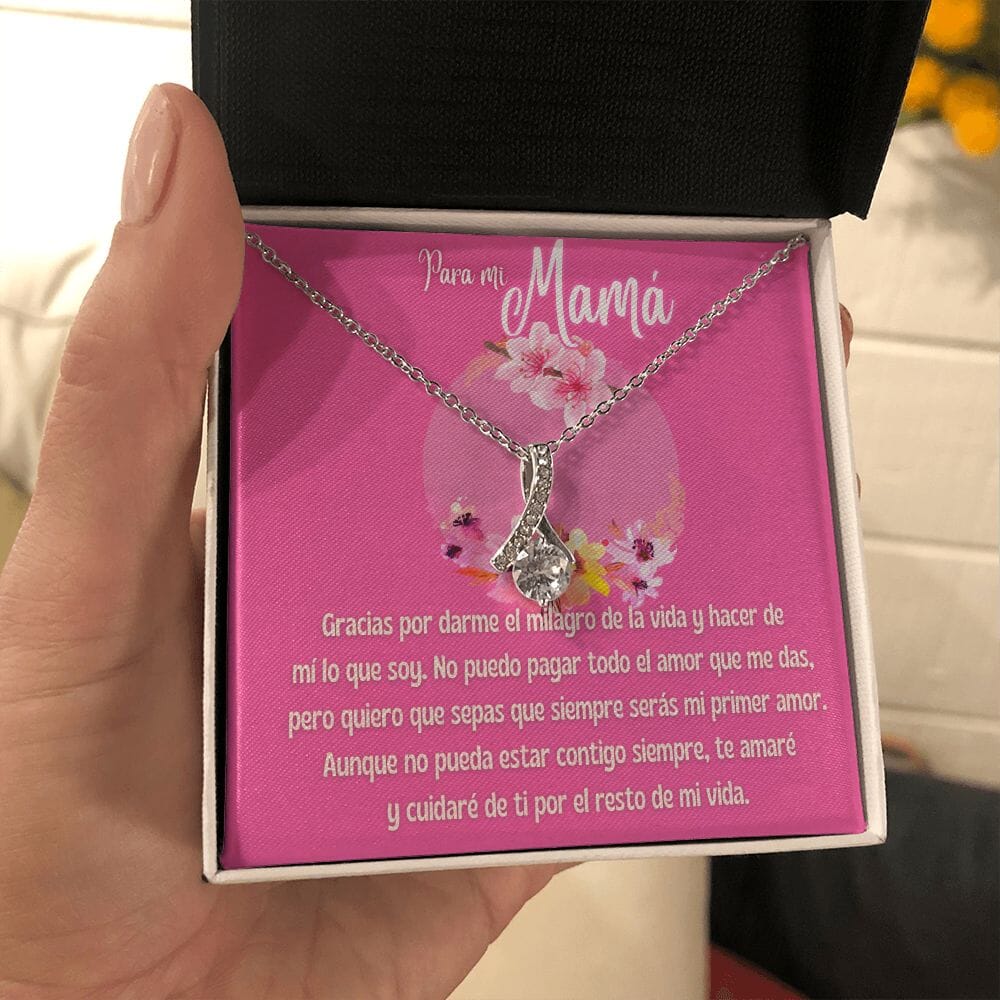 Un Regalo Eterno para Tu Primer Amor, Mamá - Collar Lazo de Amor Jewelry/AlluringBeauty Acabado en oro blanco de 14 k Standard Box 
