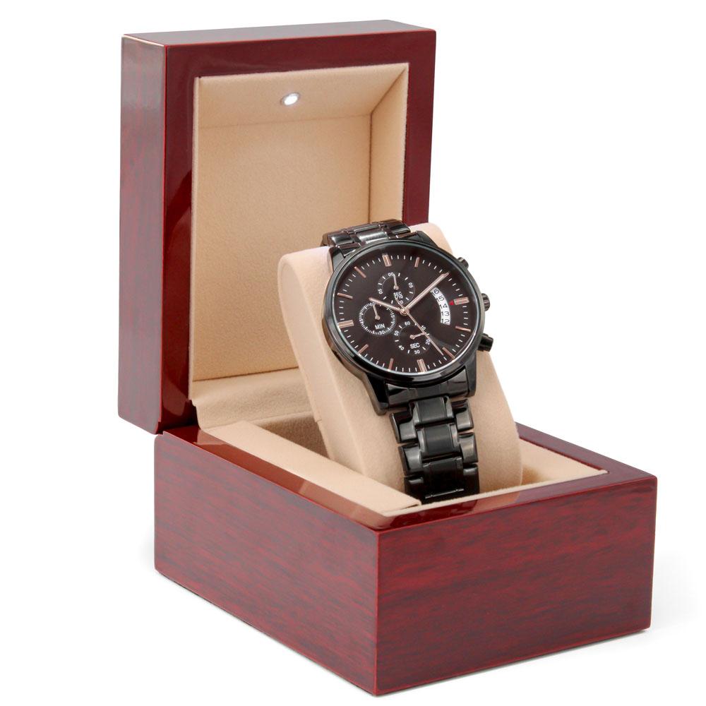 ❤️Un regalo extraordinario para un nieto excepcional 🎁 Reloj cronógrafo - Negro Jewelry ShineOn Fulfillment Cajita de lujo caoba con luz LED 