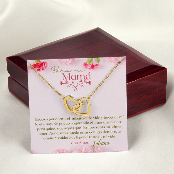 Un Regalo Inolvidable para Mamá - Collar Corazones Entrelazados con tarjeta personalizada Jewelry/InterlockingHearts Acabado en Oro Amarillo de 18 quilates Luxury Box 