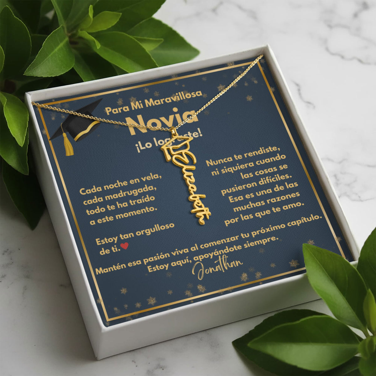 Un Regalo para Atesorar - Collar de Graduación para Novia con Tarjeta de Mensaje Jewelry/NameNecklace 