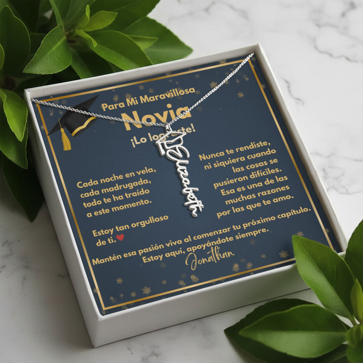 Un Regalo para Atesorar - Collar de Graduación para Novia con Tarjeta de Mensaje Jewelry/NameNecklace 
