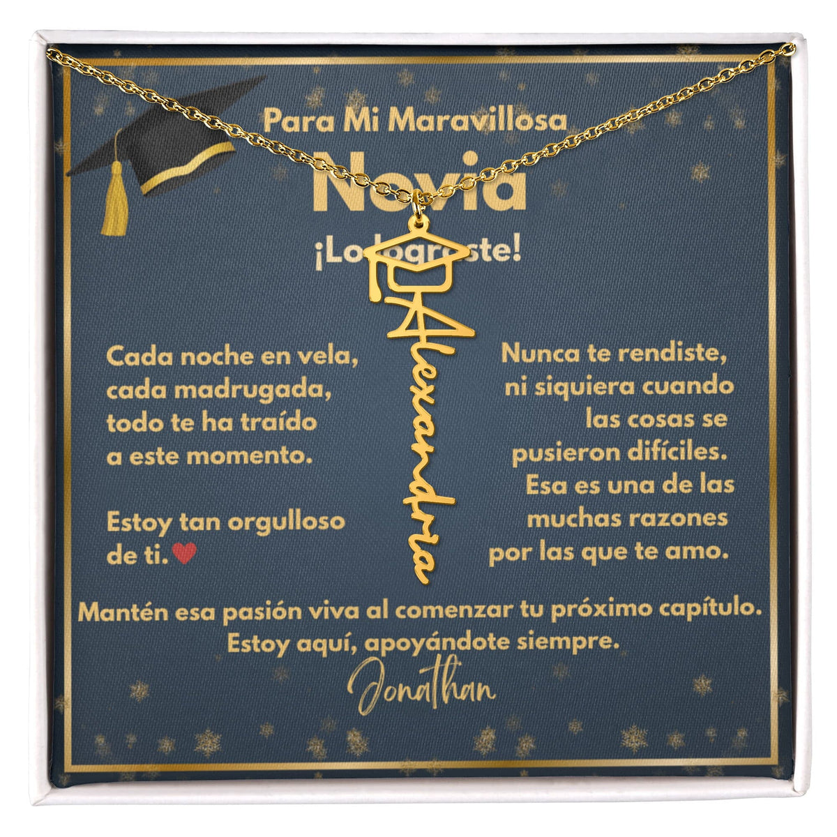 Un Regalo para Atesorar - Collar de Graduación para Novia con Tarjeta de Mensaje Jewelry/NameNecklace Acabado en Oro Amarillo de 18 quilates Caja estándar incluida 