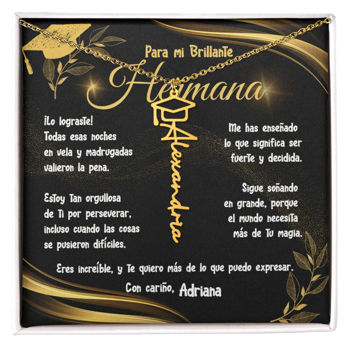 Un Regalo que Celebra el Orgullo y el Amor por tu Hermana – Collar de Graduación personalizado con birrete Jewelry Acabado en Oro Amarillo de 18 quilates Caja Estándar Incluida 