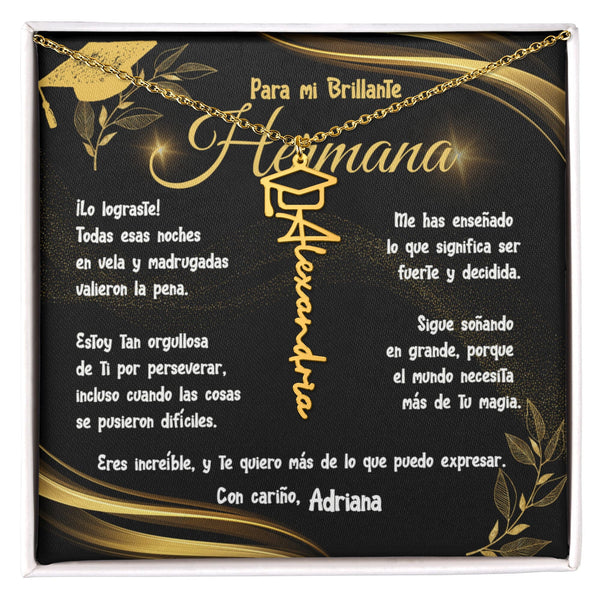 Un Regalo que Celebra el Orgullo y el Amor por tu Hermana – Collar de Graduación personalizado con birrete Jewelry Acabado en Oro Amarillo de 18 quilates Caja Estándar Incluida 