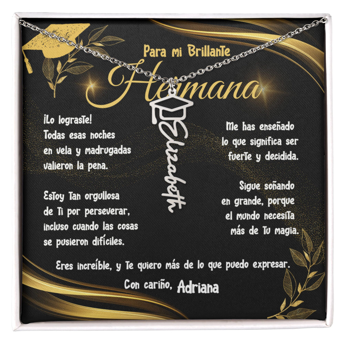 Un Regalo que Celebra el Orgullo y el Amor por tu Hermana – Collar de Graduación personalizado con birrete Jewelry Acero inoxidable pulido Caja Estándar Incluida 