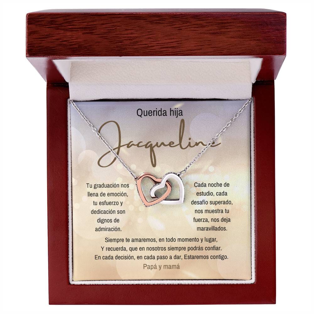 Un Símbolo de Amor y Orgullo: Collar de Corazones Entrelazados para Celebrar su Graduación Jewelry/InterlockingHearts Acero Inoxidable Pulido &amp; Acabado en Oro Rosa. Luxury Box 