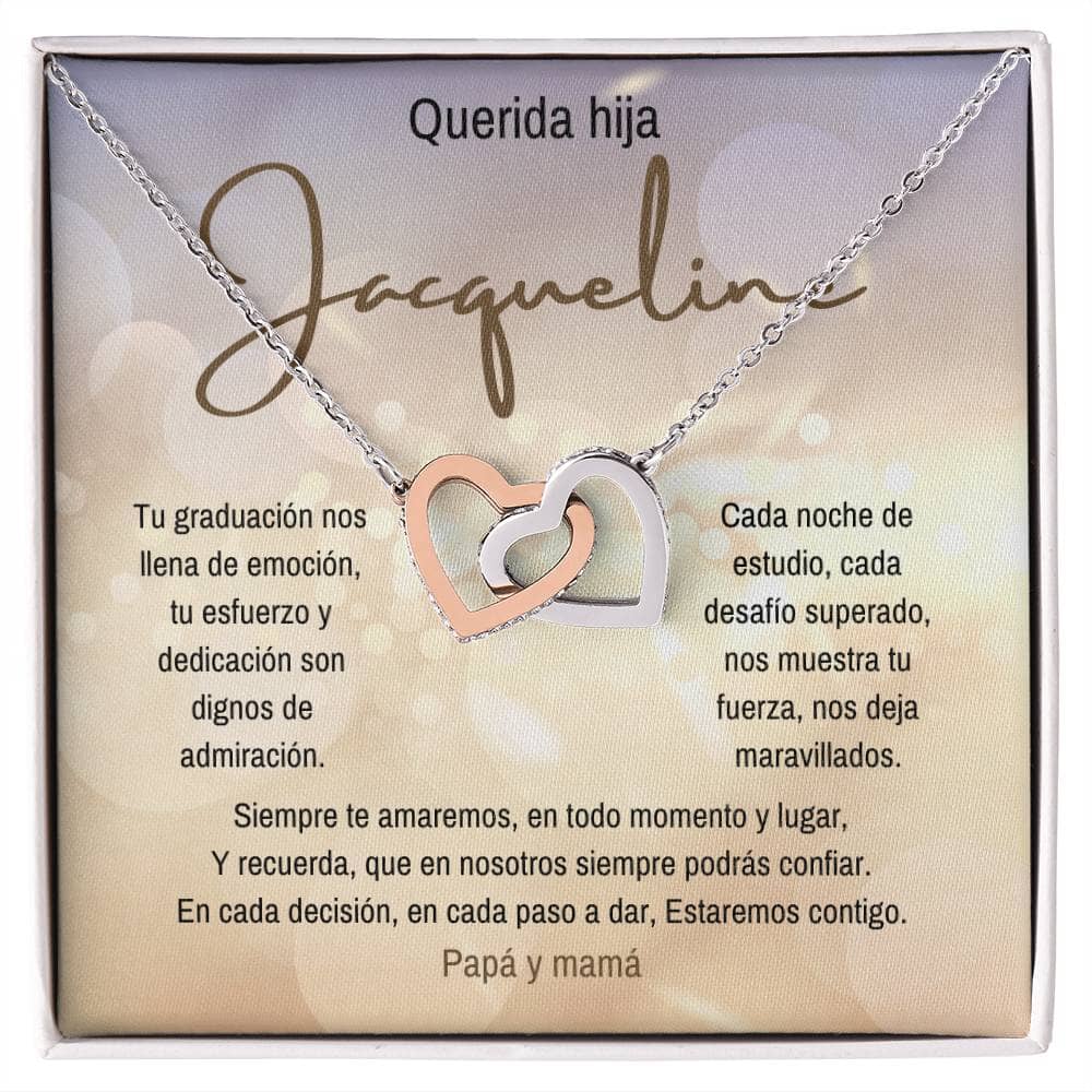 Un Símbolo de Amor y Orgullo: Collar de Corazones Entrelazados para Celebrar su Graduación Jewelry/InterlockingHearts Acero Inoxidable Pulido &amp; Acabado en Oro Rosa. Standard Box 