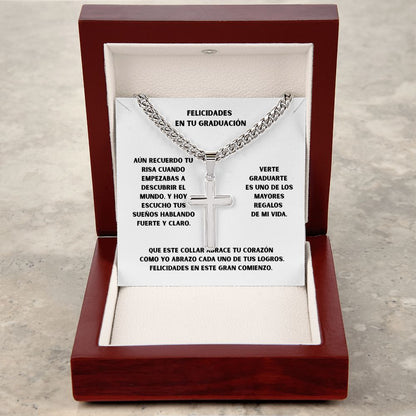 Un Símbolo de Fe y Orgullo en Tu Graduación – Cruz Personalizada con Cadena de Enlace Cubana. Jewelry 