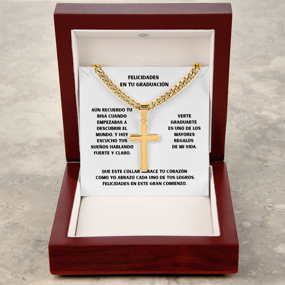 Un Símbolo de Fe y Orgullo en Tu Graduación – Cruz Personalizada con Cadena de Enlace Cubana. Jewelry 