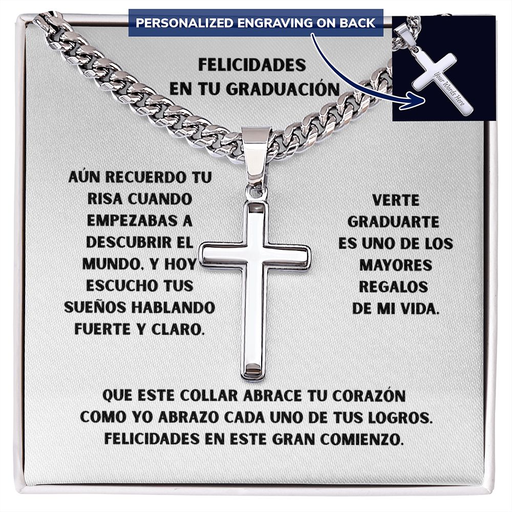 Un Símbolo de Fe y Orgullo en Tu Graduación – Cruz Personalizada con Cadena de Enlace Cubana. Jewelry Caja Estándar Polished Stainless Steel 
