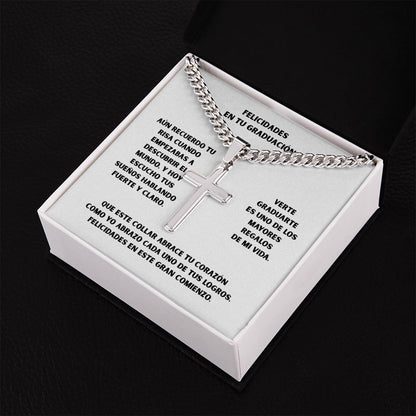 Un Símbolo de Fe y Orgullo en Tu Graduación – Cruz Personalizada con Cadena de Enlace Cubana. Jewelry 