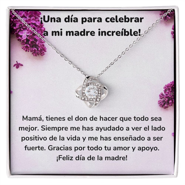 ¡Una día para celebrar a mi madre increíble! Collar Para Mamá Nudo de Amor (LoveKnot) Jewelry/LoveKnot Acabado en oro blanco de 14 k Cajita Estándar (GRATIS) 