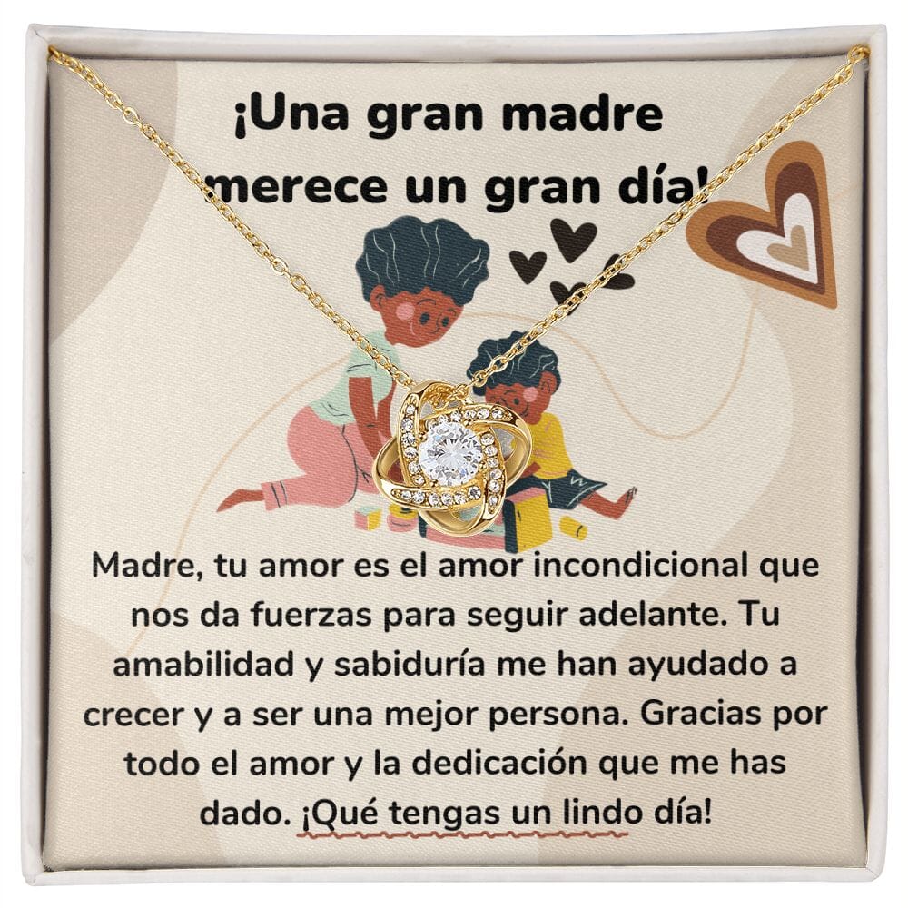 ¡Una gran madre merece un gran día! Collar Para Mamá Nudo de Amor (LoveKnot) Jewelry/LoveKnot Acabado en Oro Amarillo de 18 quilates Cajita Estándar (GRATIS) 