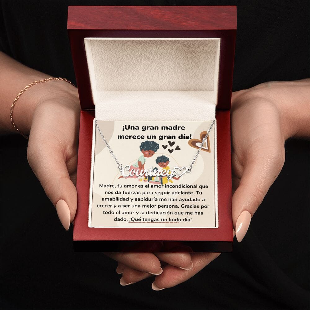 ¡Una gran madre merece un gran día!- Collar Personalizado Con Nombre Corazón - Mamá Jewelry/NameNecklaceHeart Acero inoxidable pulido Luxury Box 