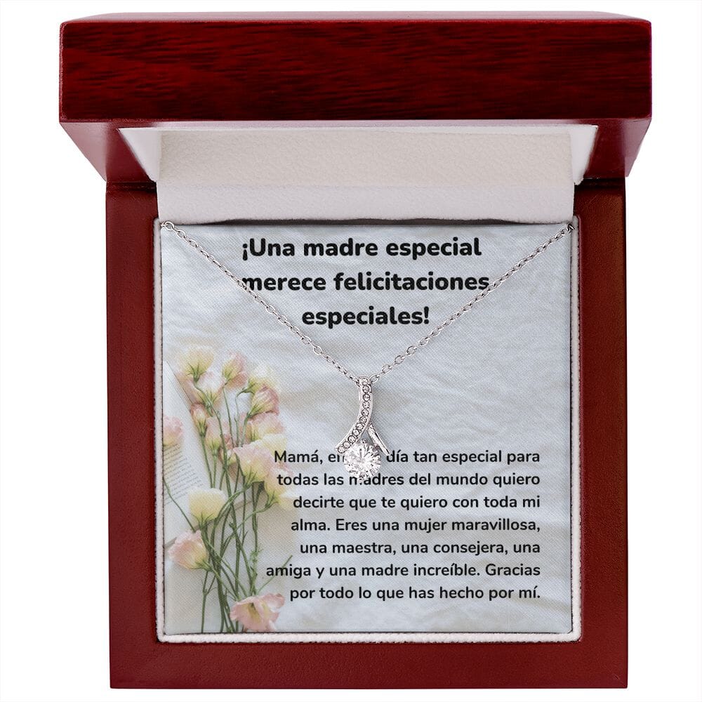 ¡Una madre especial merece felicitaciones especiales! Collar Belleza Seductora (Alluring Beauty) Para Mamá Jewelry/AlluringBeauty Acabado en oro blanco de 14 k Luxury Box 