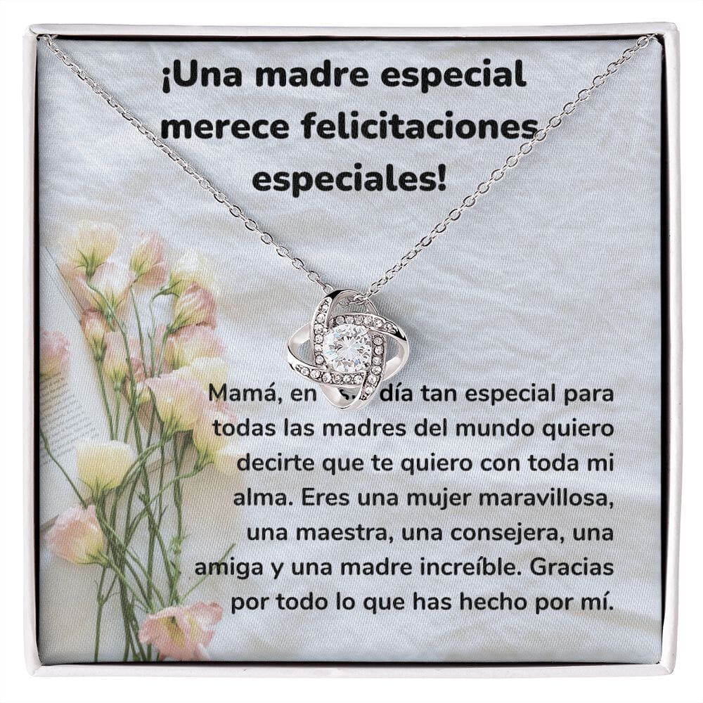 ¡Una madre especial merece felicitaciones especiales! Collar Para Mamá Nudo de Amor (LoveKnot) Jewelry/LoveKnot Acabado en oro blanco de 14 k Cajita Estándar (GRATIS) 