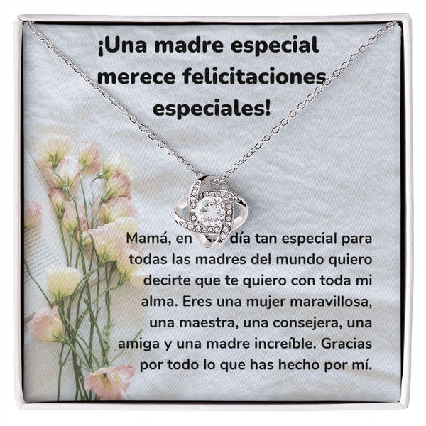 ¡Una madre especial merece felicitaciones especiales! Collar Para Mamá Nudo de Amor (LoveKnot) Jewelry/LoveKnot Acabado en oro blanco de 14 k Cajita Estándar (GRATIS) 