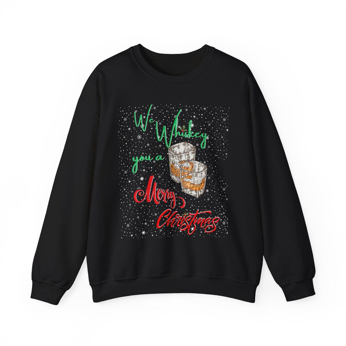 We Whiskey You a Merry Christmas - Ugly Sweater Navideño Sweatshirt Printify Black S 